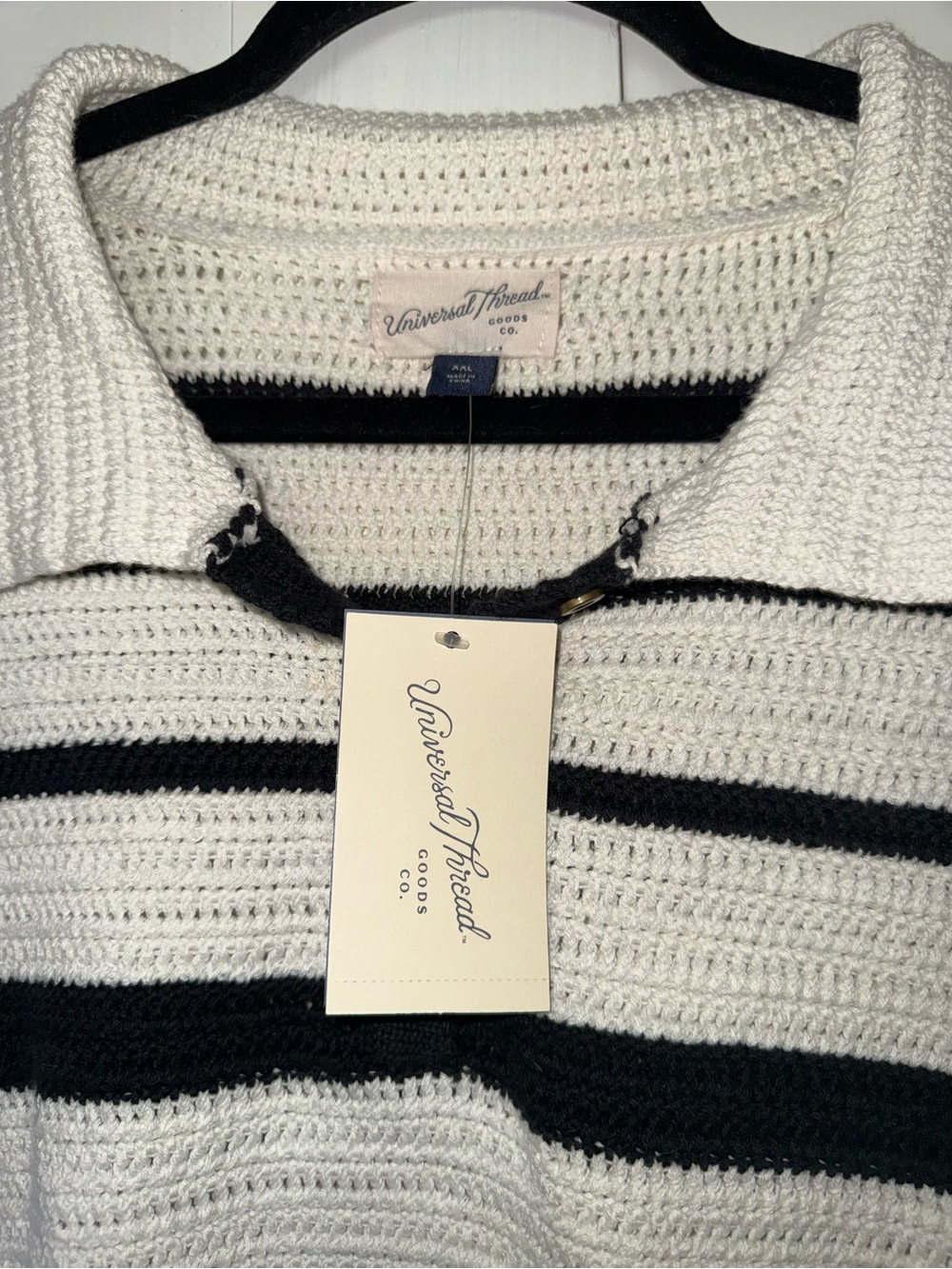 NWT Universal Thread Black & Cream Striped Polo Sweater - Picture 4 of 5